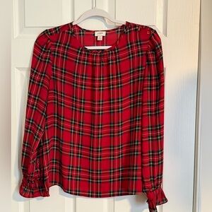 J. Crew Red Plaid Long-Sleeve Blouse - Size S